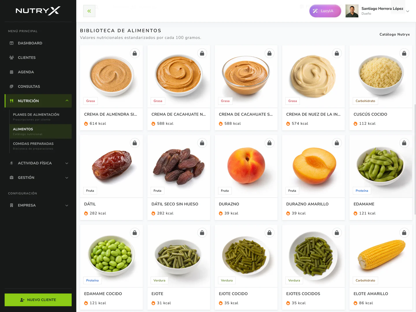 Variedad de alimentos disponibles en el catálogo Nutryx