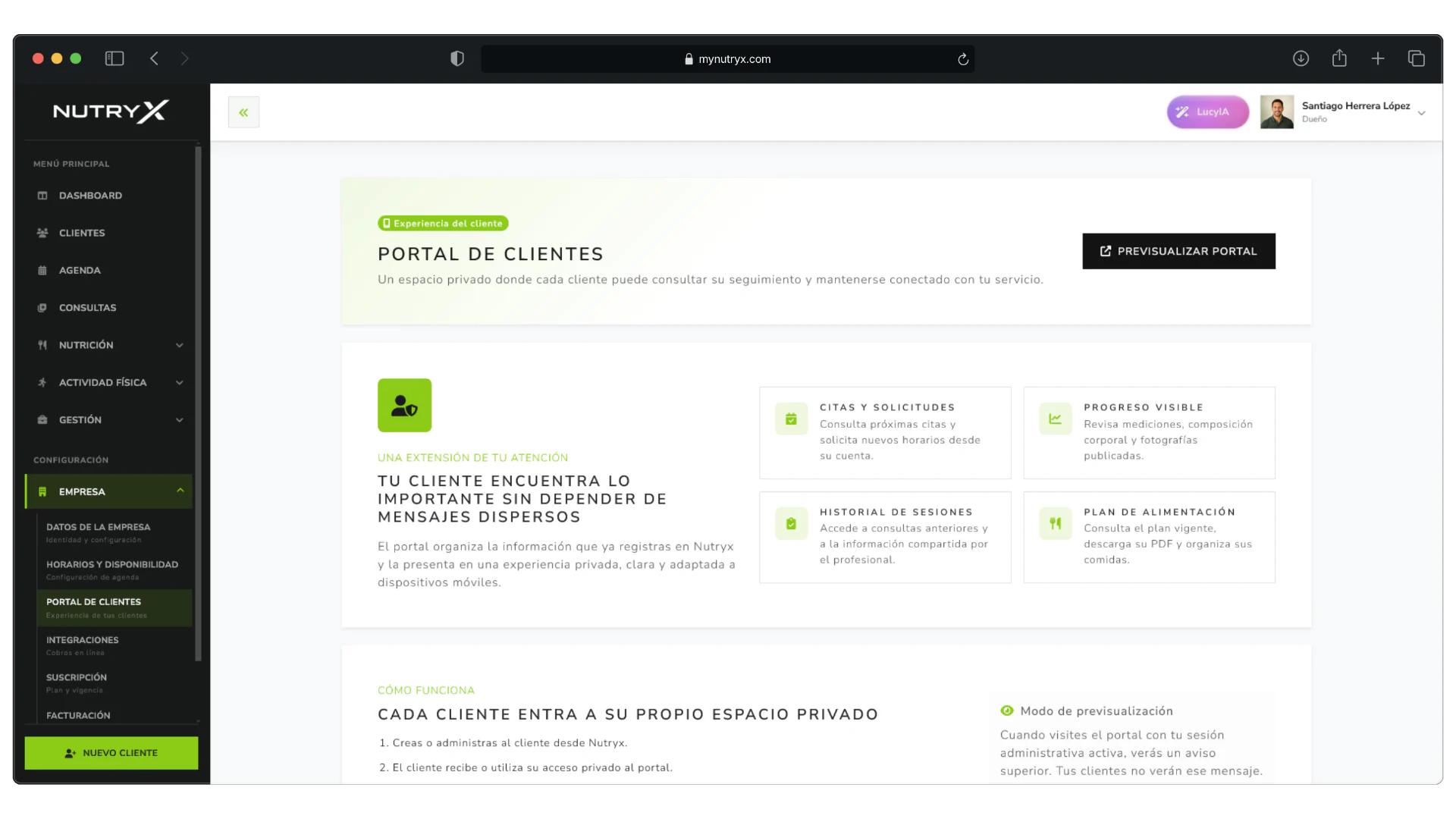 Configuración del portal privado para clientes en Nutryx