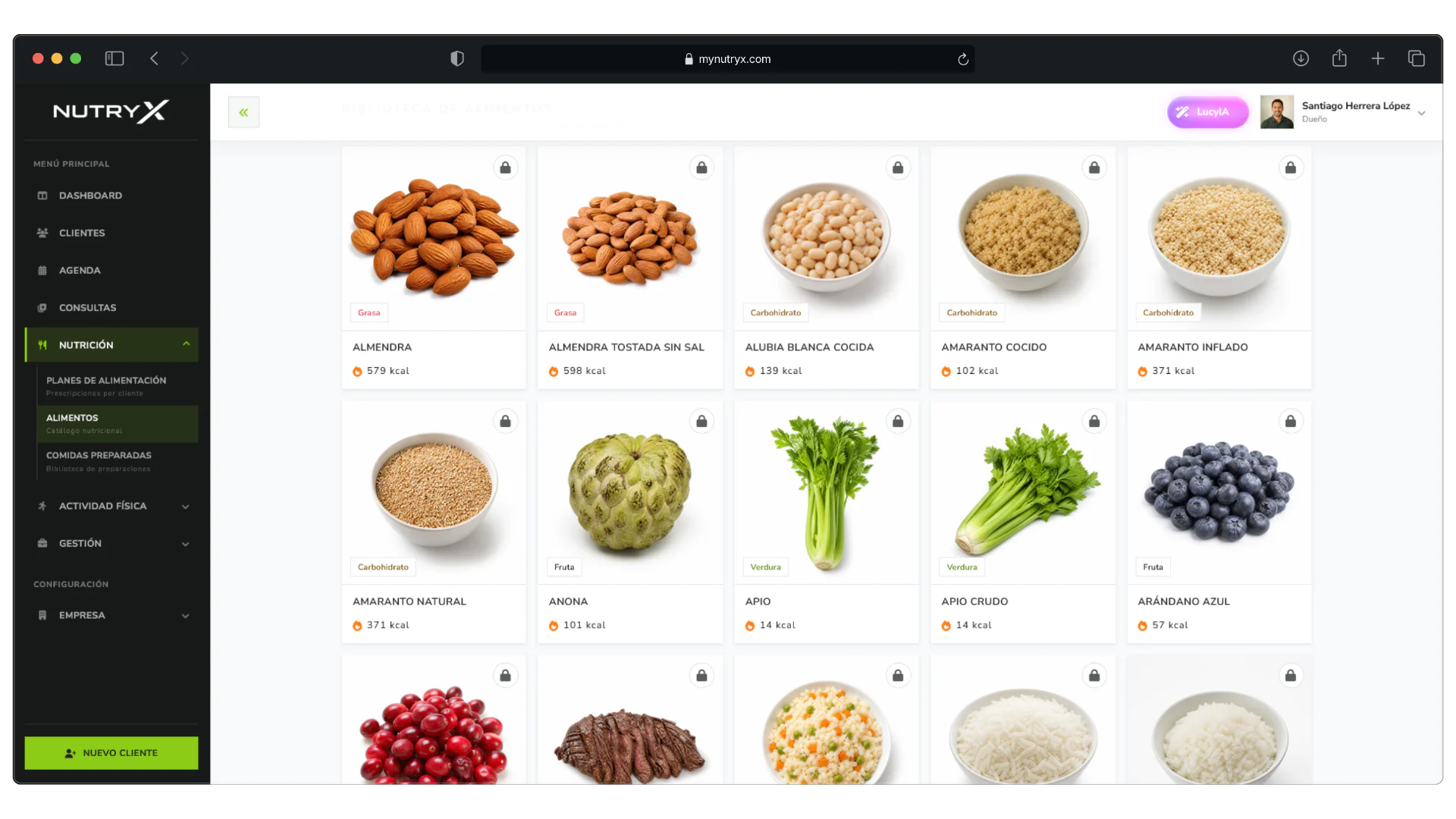 Catálogo visual de alimentos de Nutryx